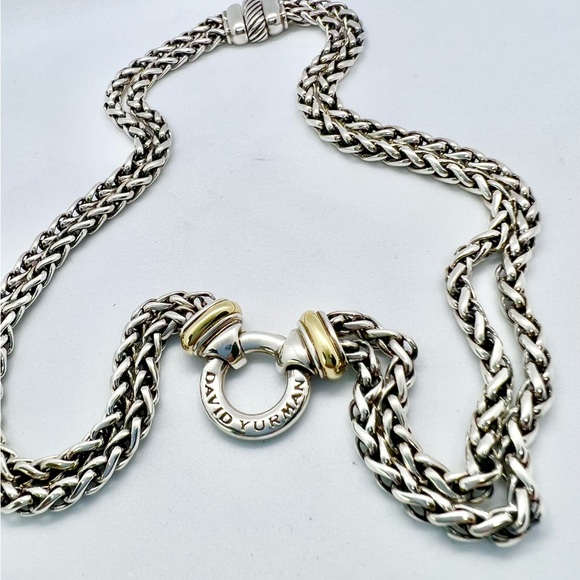 David Yurman Sterling Silver & 18k Gold Double Wheat Chain Donut Necklace - Picture 6 of 14